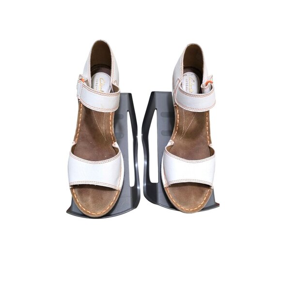 Clarks White Leather Adjustable Strappy Wedge Sandals Womens Size 9 - Picture 1 of 8
